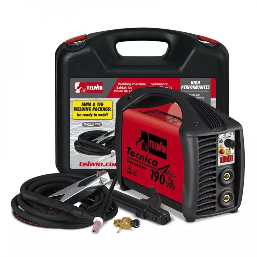 Сварочный аппарат c инвертором для сварки TIG Telwin TECNICA 190 TIG/MMA DC LIFT VRD + PLASTIC CASE + MMA/TIG KIT, 816220