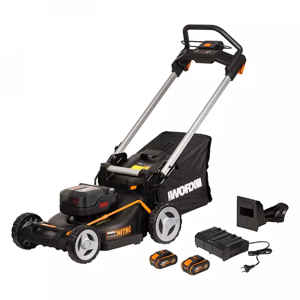 WORX WG748E газонокосилка аккумуляторная (2 x 4 Ач, ЗУ)